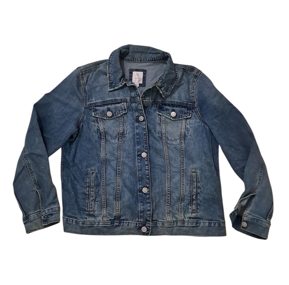 LAUREN CONRAD Stretch Denim Jacket Plus Sz XL Casual Distress Upcycle Streetwear